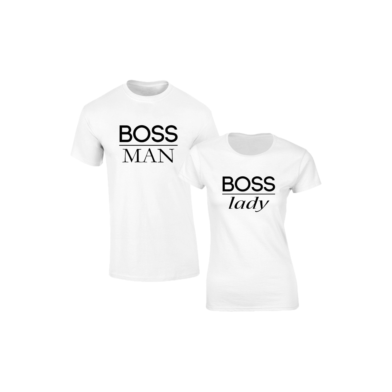 Set de 2 tricouri pentru cuplu albe Boss Man/Lady, marimea L