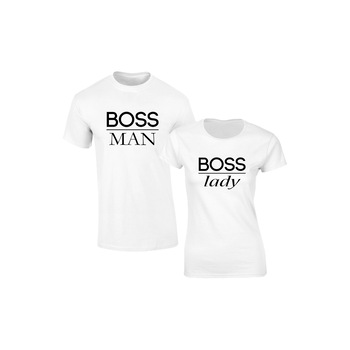 Set de 2 tricouri pentru cuplu albe Boss Man/Lady, marimea L Set de 2 tricouri pentru cuplu albe Boss Man/Lady, marimea L