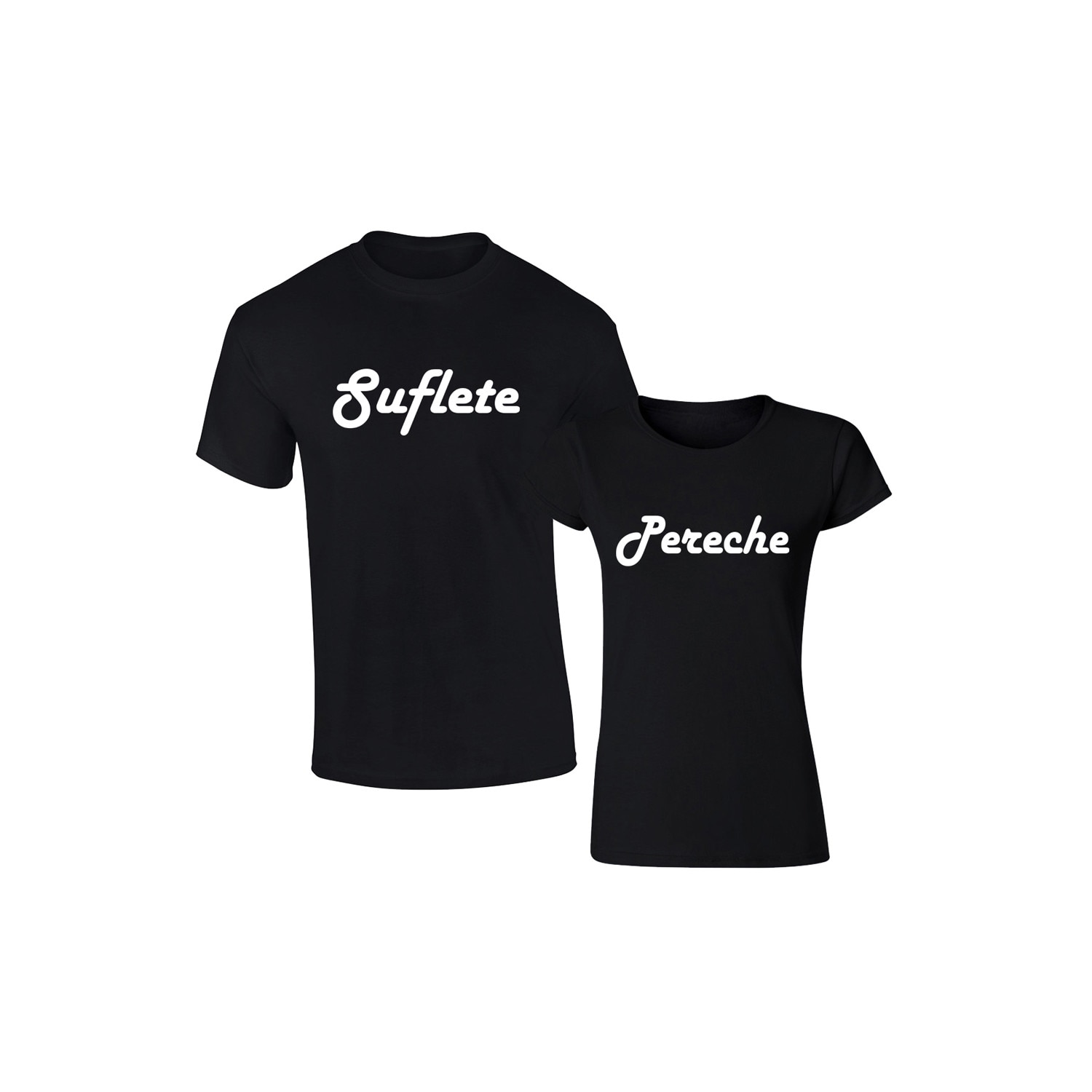 Set de 2 tricouri pentru cuplu negre Suflete Pereche, marimea L