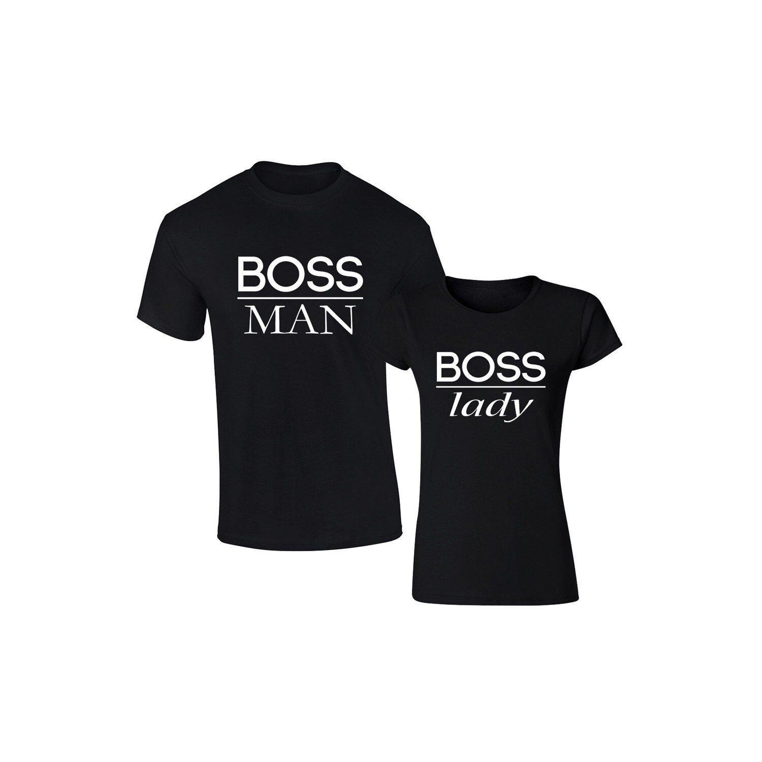 Set de 2 tricouri pentru cuplu negre Boss Man/Lady, marimea L