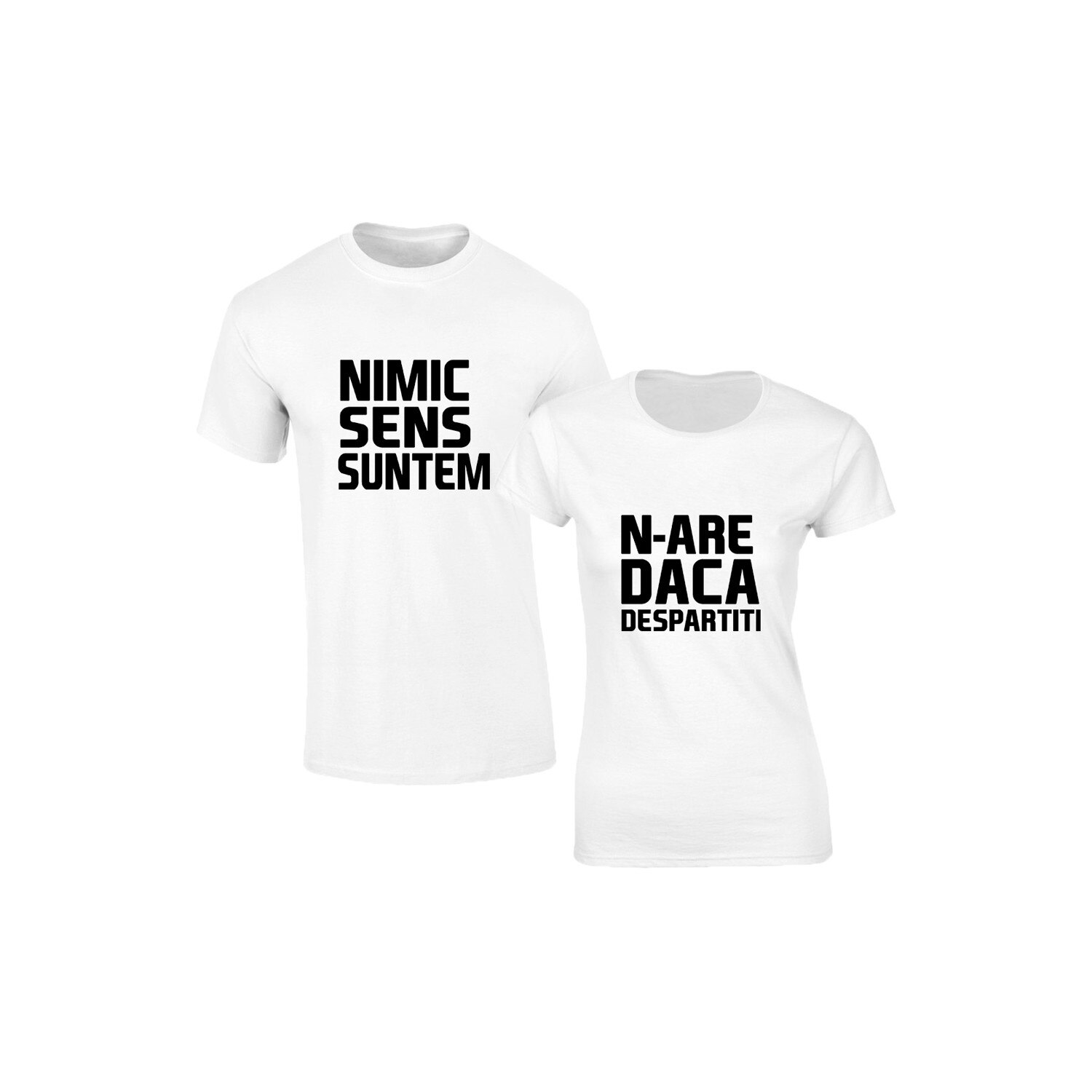 Set de tricouri albe cuplu Nimic N-are Sens, marimea S