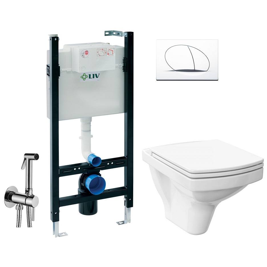 ALL IN ONE Incastrat - LIV + Cersanit Easy CleanON - Cu dus Igienic - Gata de montaj - Vas wc Suspendat Cersanit Easy CleanON + Capac softclose + Rezervor LIV