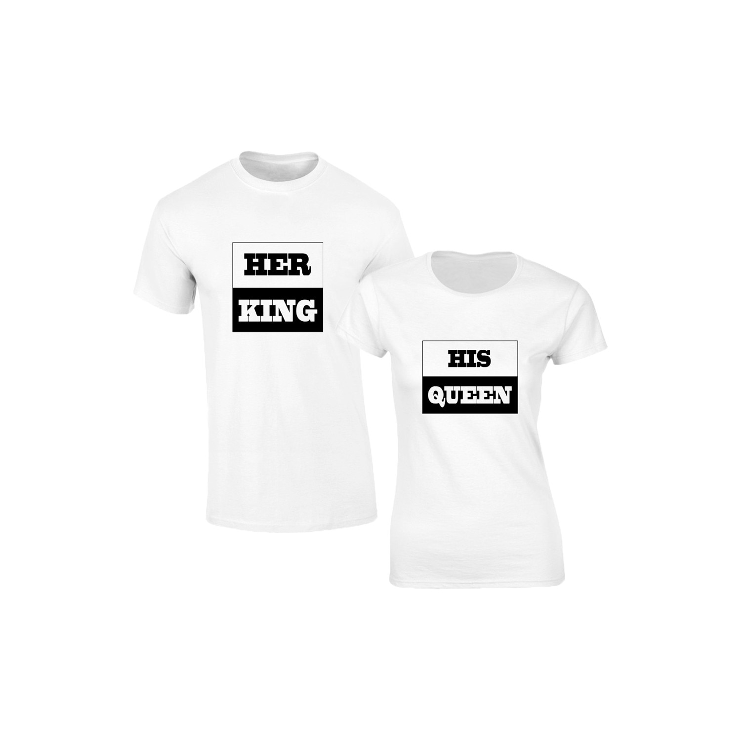Set de tricouri albe cuplu Her King/His Queen, marimea XL