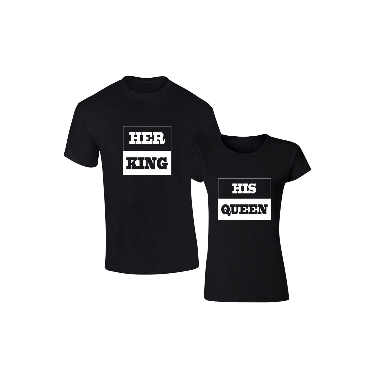 Set de tricouri negre Her King/His queen, marimea L