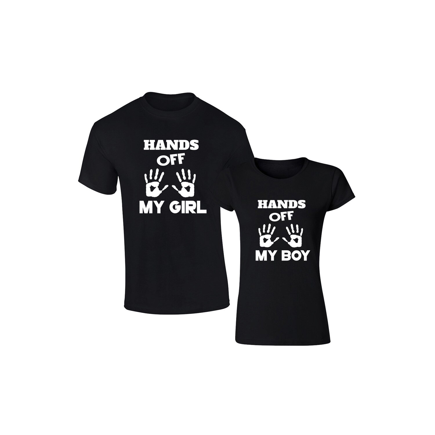 Set de 2 tricouri pentru cuplu negre Hands off, marimea L
