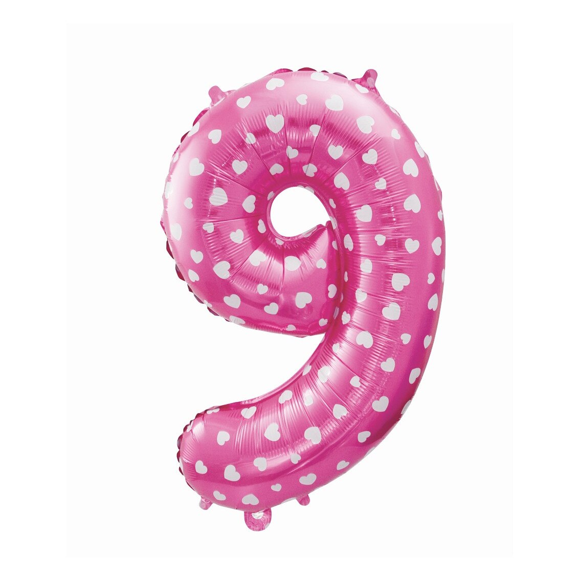 Balon Folie Figurina, Cifra 9, Deco, Roz cu inimioare albe, 64cm