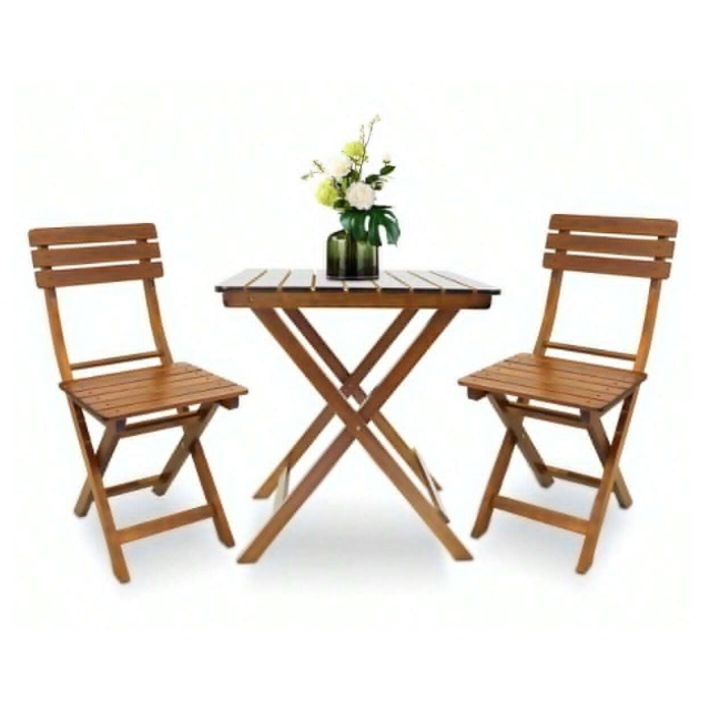 Бистро маса с 2 стола, изработена от акациево дърво