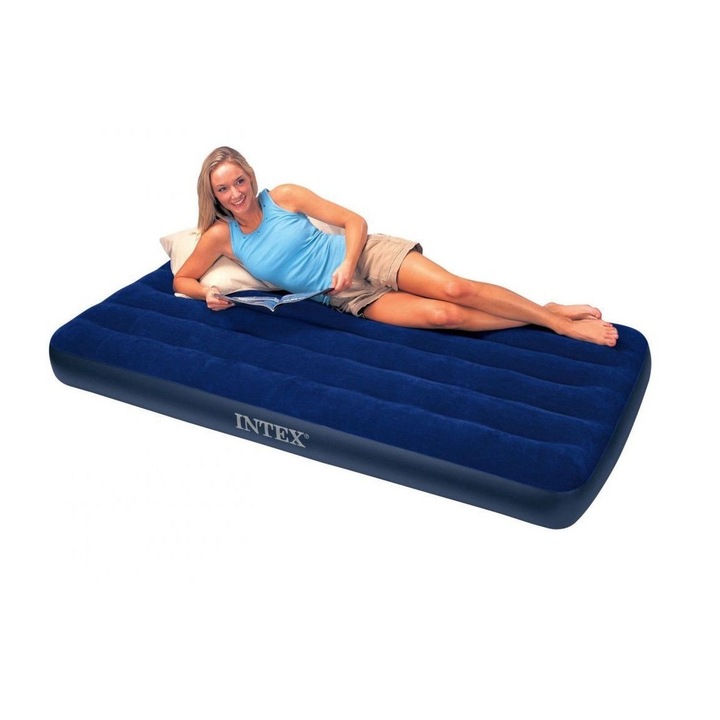 Felfújható matrac IDL fejtámlával, Ideális egy személy kényelmére, Méretek 191 x 99 x 23 cm, Tartós vízálló PVC anyagból készült, bársony borítás, amely javítja az alvás minőségét