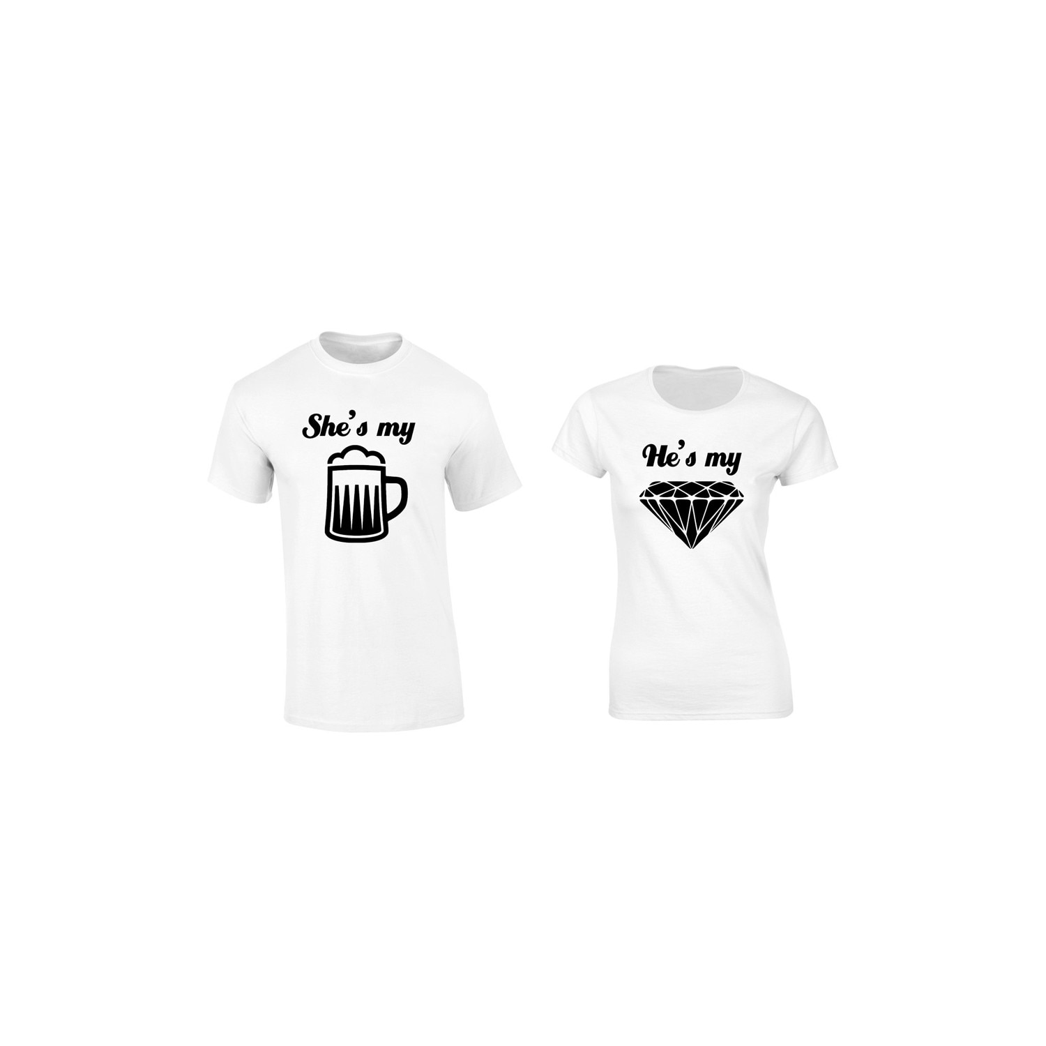 Set de 2 tricouri pentru cuplu albe She's my beer, marimea L