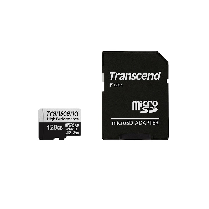 Карта памет Transcend 330S 128GB microSDXC Class10 UHS-I U3 V30 A2 + SD Адаптер