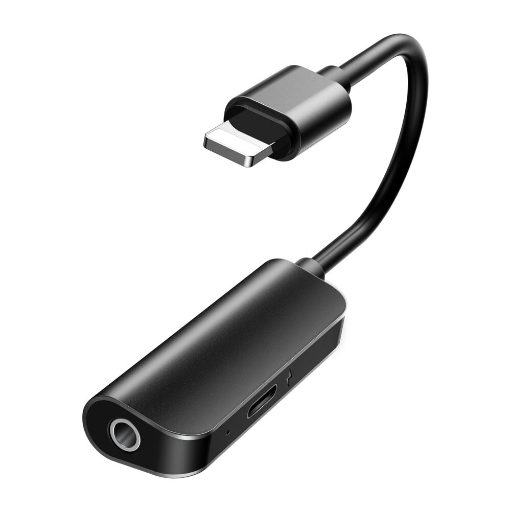 Adaptor Baseus Audio, cu 2 porturi Lightning si 1 audio jack 3.5 mm, Negru