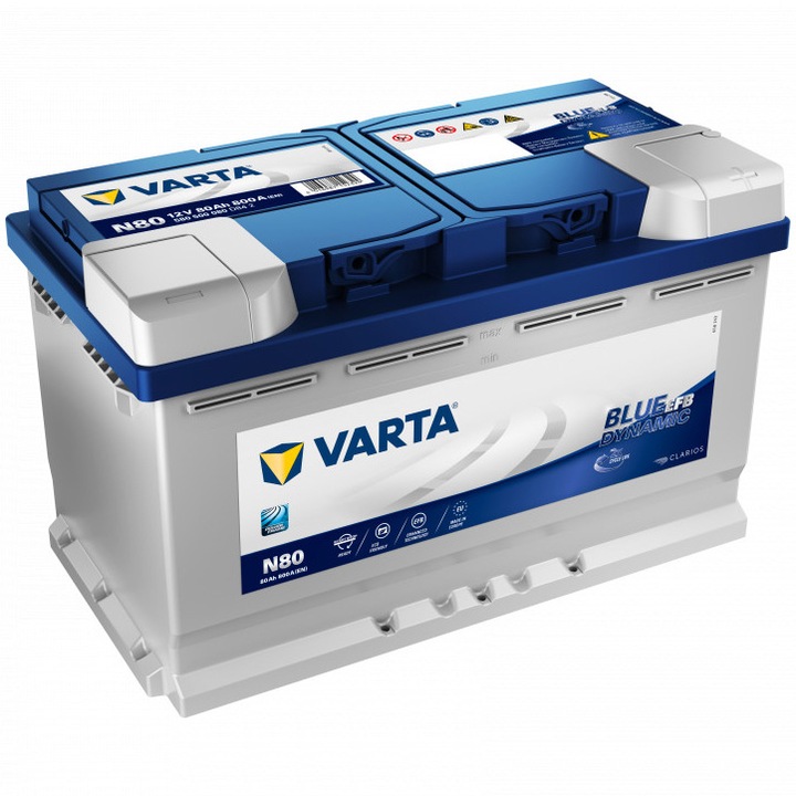 Baterie auto Varta Blue EFB, 80Ah, EN 730A, 315x175x190, start - stop