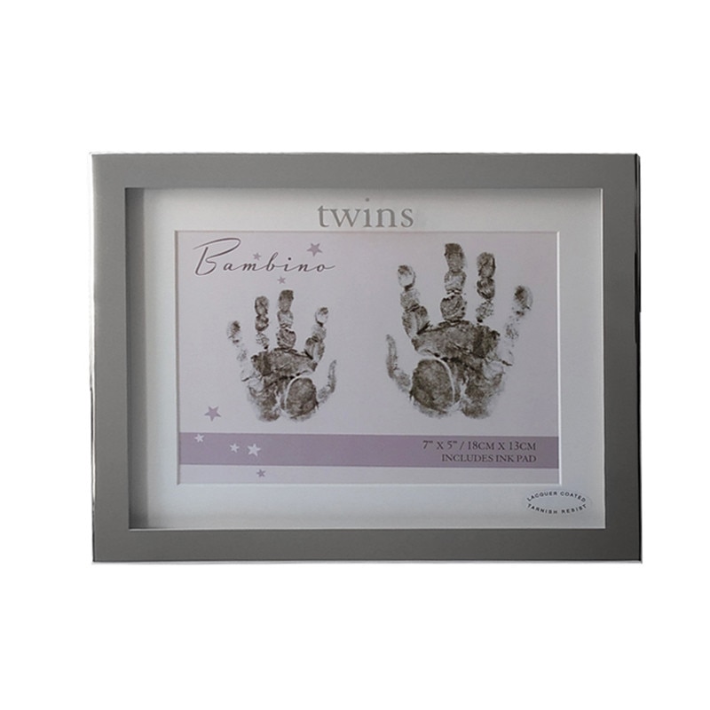 Rama foto cu amprenta, Bambino by Juliana, placata cu argint, 18x13 cm, pentru gemeni cu textul 
