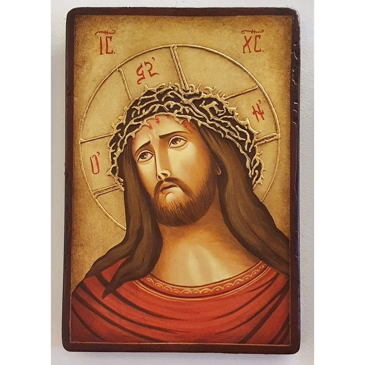 Fára festett ikon Jézus Krisztus 140, Artizanat Opait, 22x18cm