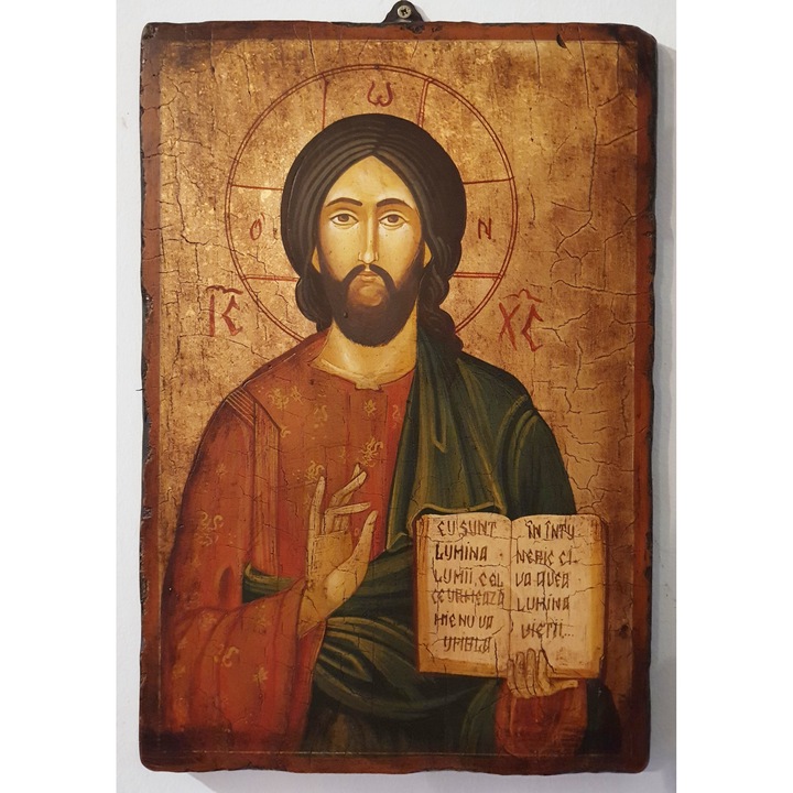 Különleges bizánci ikon fára festve Jézus Krisztussal 1, Opait kézműves, 18X14cm