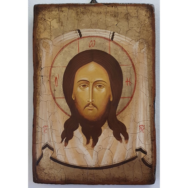 Különleges bizánci ikon fára festve Jézus Krisztussal 6, Opait kézműves, 14X10cm