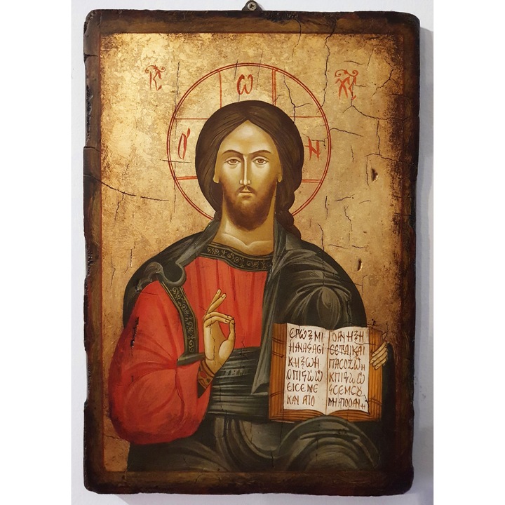 Különleges bizánci ikon fára festve Jézus Krisztussal 9, Opait kézműves, 44X32cm