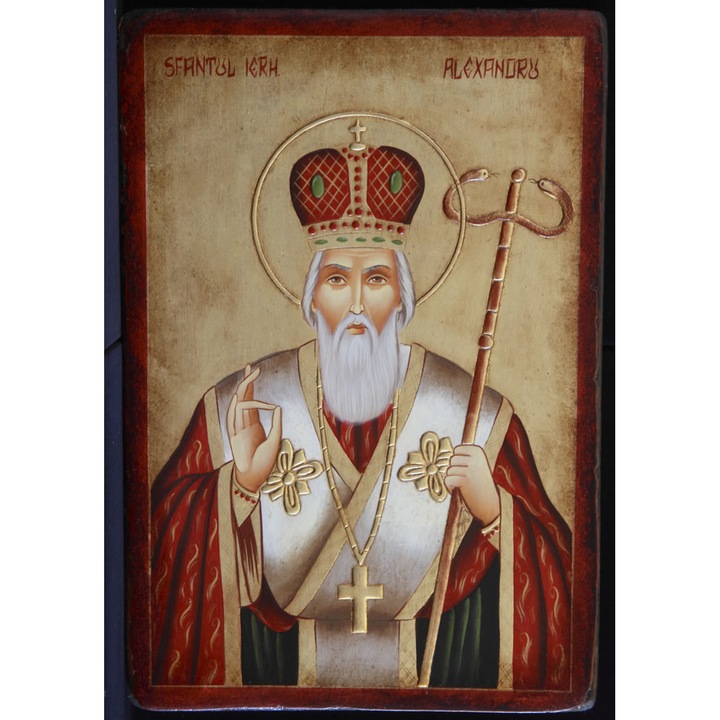 Fára festett ikon Szent Sándor 1, Opait Crafts, 22X18cm