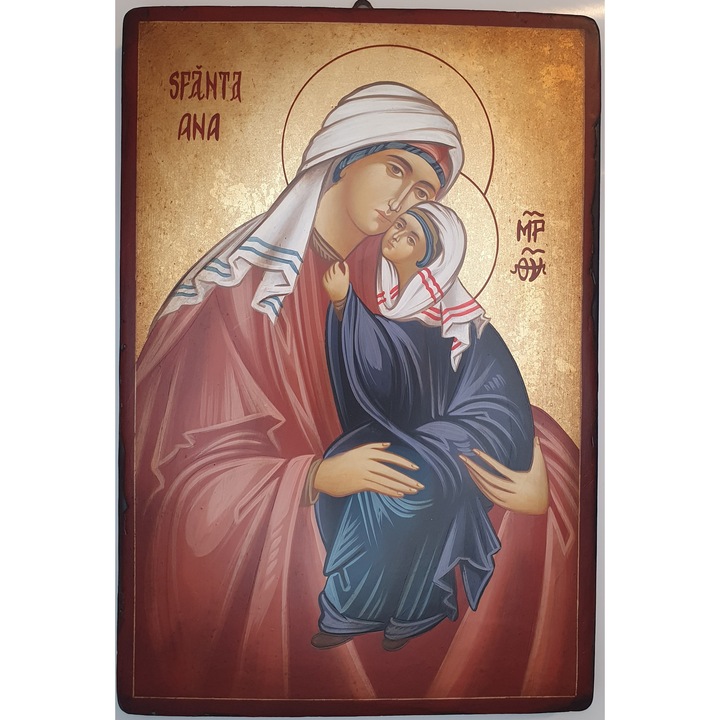 Icoana pictata pe lemn Sf. Ana cu Maica Domnului, Artizanat Opait, 44X32cm