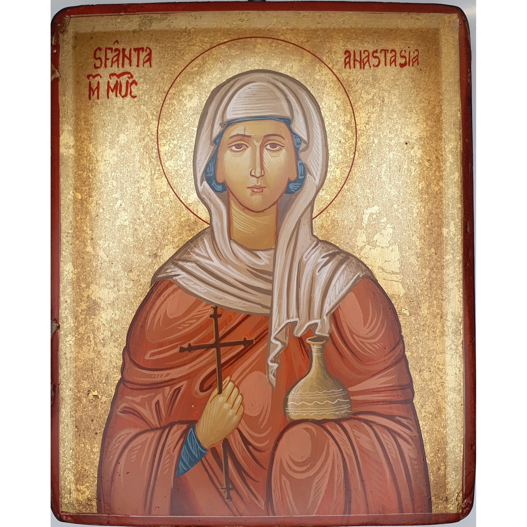 Icoana pictata pe lemn Sf. Anastasia, Artizanat Opait, 22X18cm
