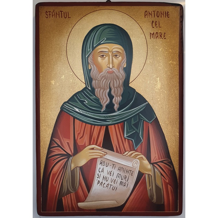 Icoana pictata pe lemn Sf. Antonie cel Mare, Artizanat Opait, 32X22cm