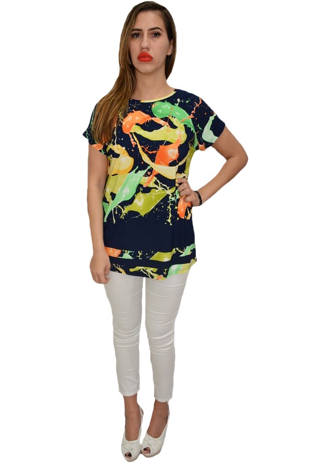 Bluza lejera de zi, cu imprimeu abstarct multicolor, D&J Exclusive, Bleumarin