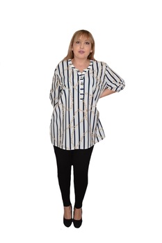 Bluza lejera, model vintage, cu dungi bleumarin, D&J Exclusive, Alb Bluza lejera, model vintage, cu dungi bleumarin, D&J Exclusive, Alb