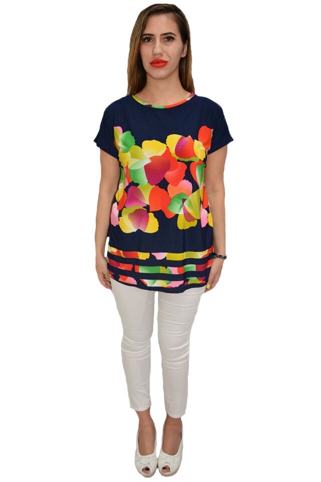 Bluza casual, cu imprimeu multicolor, D&J Exclusive, Bleumarin