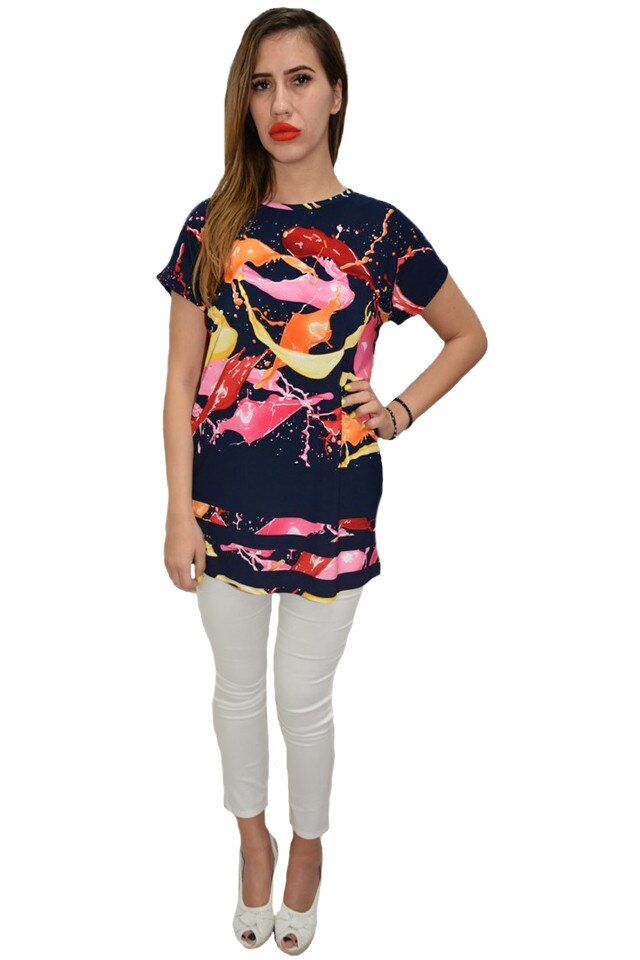 Bluza dama, de zi, cu design abstract multicolor, D&J Exclusive, Bleumarin
