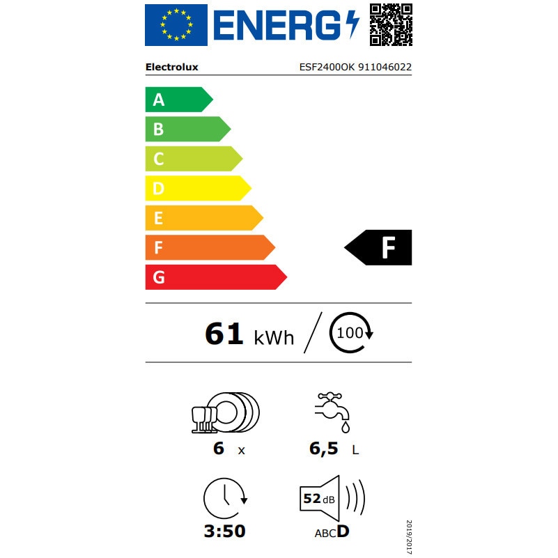 Masina de spalat vase Electrolux ESF2400OK, 6 seturi, 5 programe, Clasa F, Negru