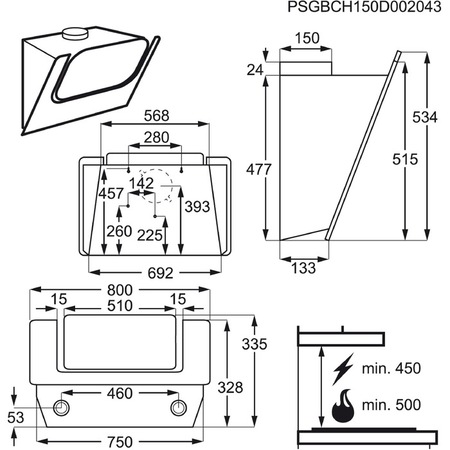 Hota de perete inclinata Electrolux EFV80465OW, Putere de absorbtie - 625 mc/h, 80 cm, 1 motor, 3 viteze, Alb