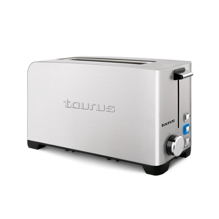 Prajitor de Paine, Tiravis®, Taurus MyToast Legend, 1050W, 1-2 Felii, Fanta Lunga, 3 Functii: Anulare/Reincalzire/Decongelare, Termostat Electronic 6 Trepte, Butoane Iluminate, Centrare Automata, Elevatie Extra, Carcasa Full Inox, Argintiu