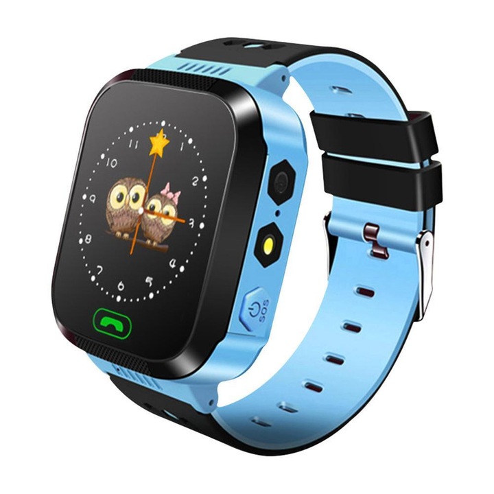 Ceas smartwatch GPS copii MoreFIT™ MX529, cu GPS prin lbs si functie telefon, localizare camera foto, monitorizare spion, display touchsreen color, lanterna, buton SOS, Albastru +SIM prepay cadou