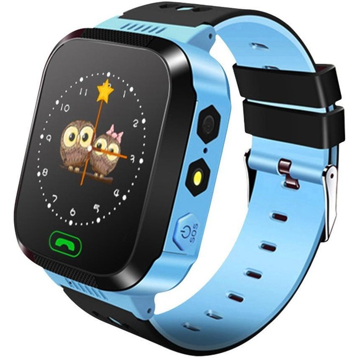 Ceas smartwatch GPS copii MoreFIT™ MX528, cu GPS prin lbs si functie telefon, localizare camera foto laterala, monitorizare spion, display touchsreen color, lanterna, buton SOS, buton apel lateral, Albastru +SIM prepay cadou