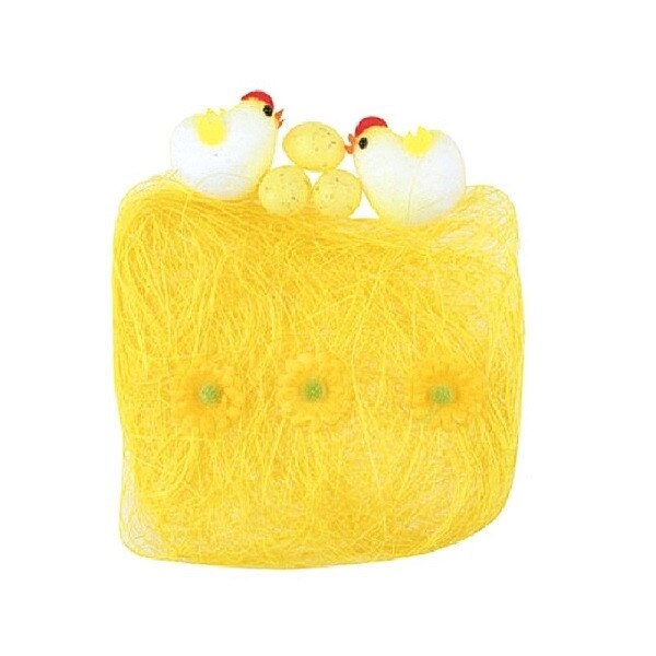 Decoratiune din sisal galben cu puisori, de Pasti - 13 x 12 cm