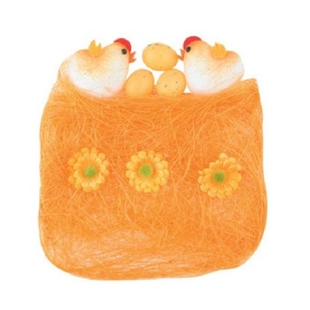 Decoratiune din sisal portocaliu cu puisori, de Pasti -13 x 12 cm Decoratiune din sisal portocaliu cu puisori, de Pasti -13 x 12 cm