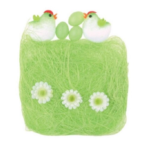 Decoratiune din sisal verde cu puisori, de Pasti - 13 x 12 cm