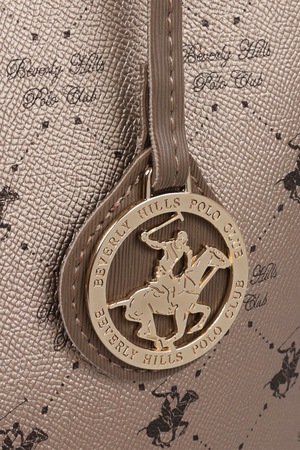 Beverly Hills Polo Club, Geanta de piele Saffiano sintetica cu bareta pentru umar, Taupe