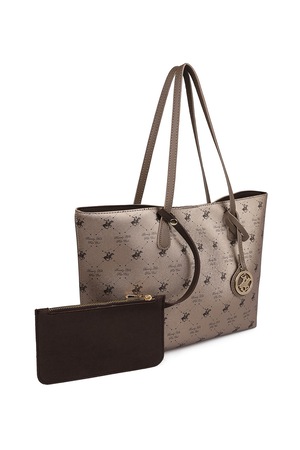 Beverly Hills Polo Club, Geanta de piele Saffiano sintetica cu bareta pentru umar, Taupe