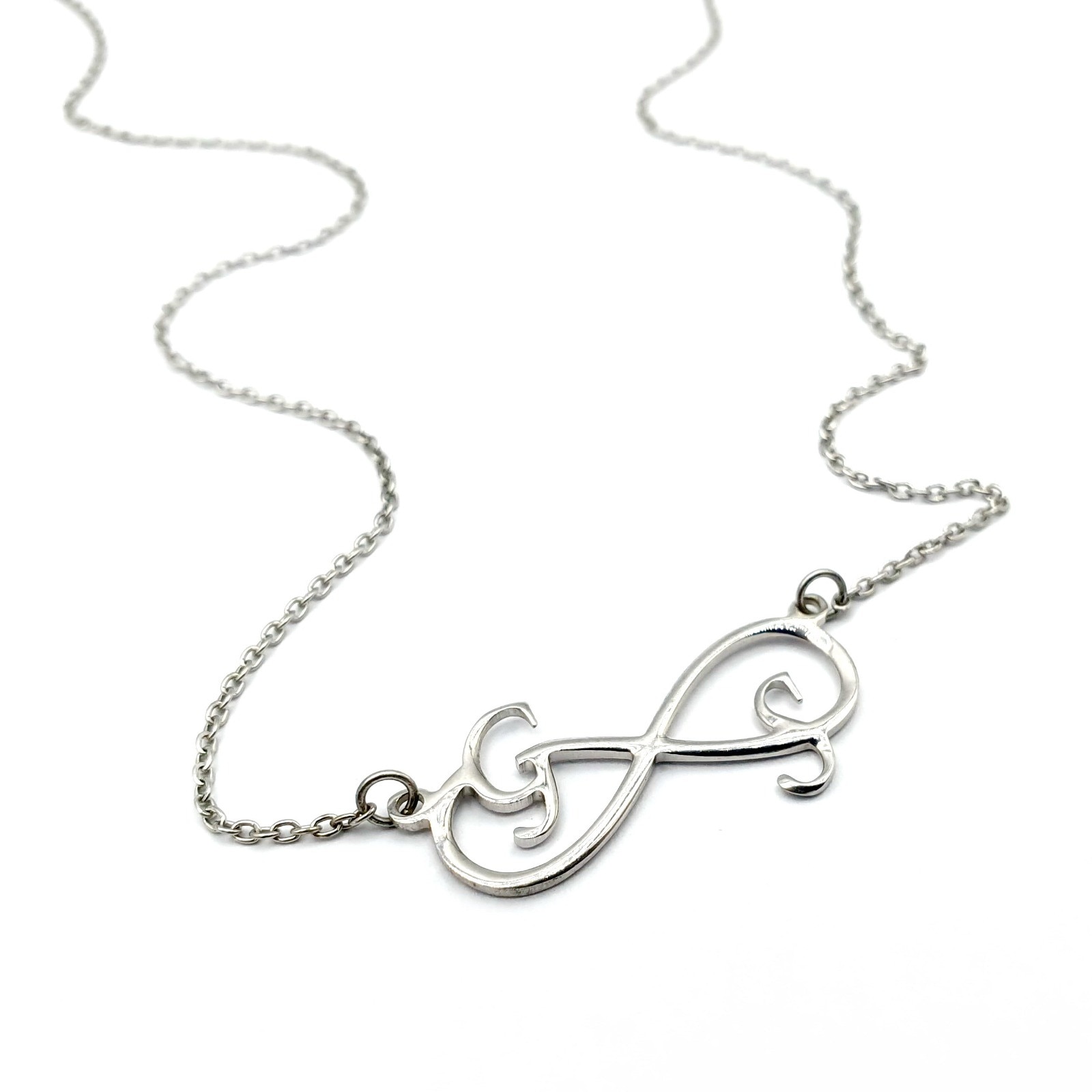 Lantisor Din Argint 925 Model Infinit, Personalizat Cu Oricare Initiale  Reglabil 45+5cm