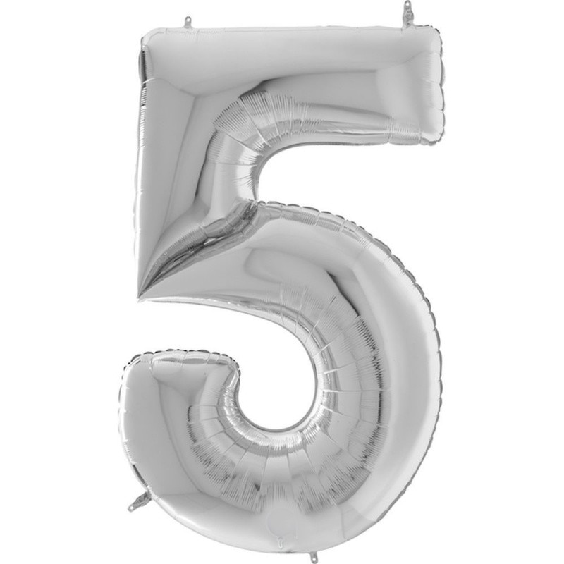 Balon Folie Mare Cifra 5 Argintiu - 64