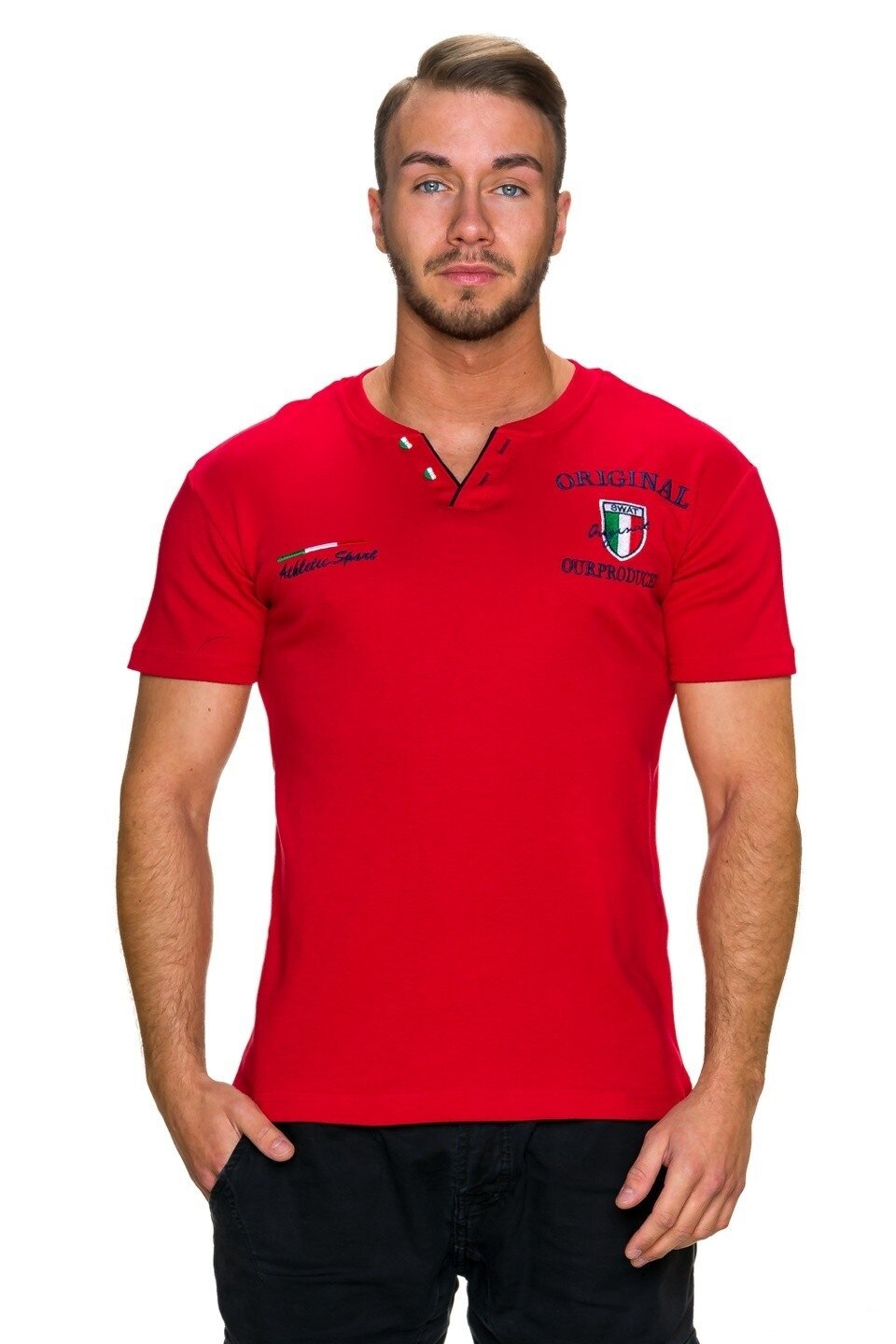 Tricou barbatesc ,rosu , imprimat ,cu maneci scurte , marimea XL