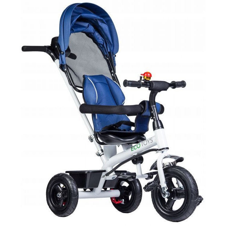 Tricicleta IDL Baby Blue Control pentru copii cu scaun fix comfortabil plusat, Copertina pliabila, Cosulet pentru jucarii, Design Modern, Materiale Superioare si Rezistente, Roti de cauciuc, Huse moi si comfortabile, Culoare Albastra
