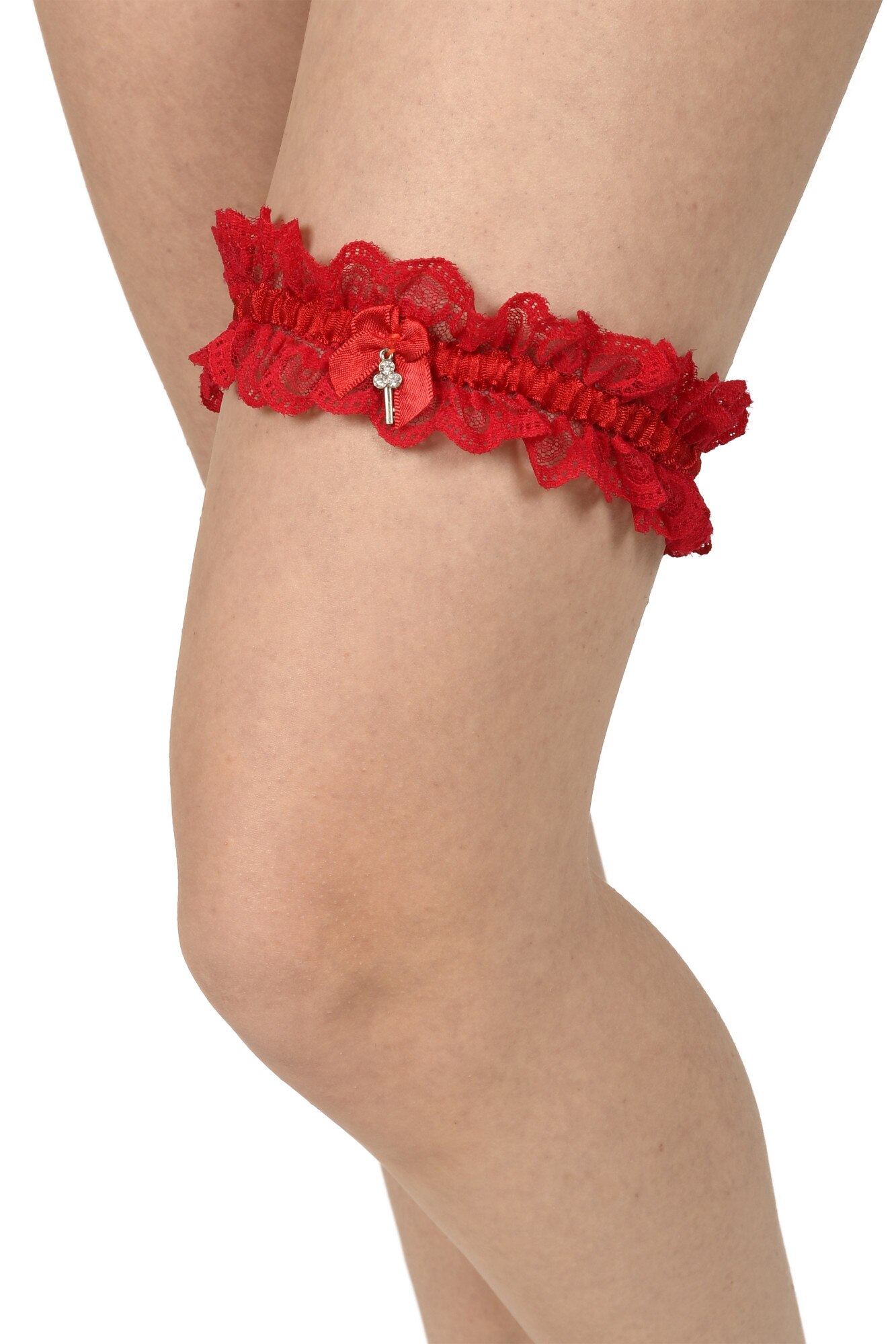 Jartiera din dantela cu accesoriu cheita, Lemila, Rosu