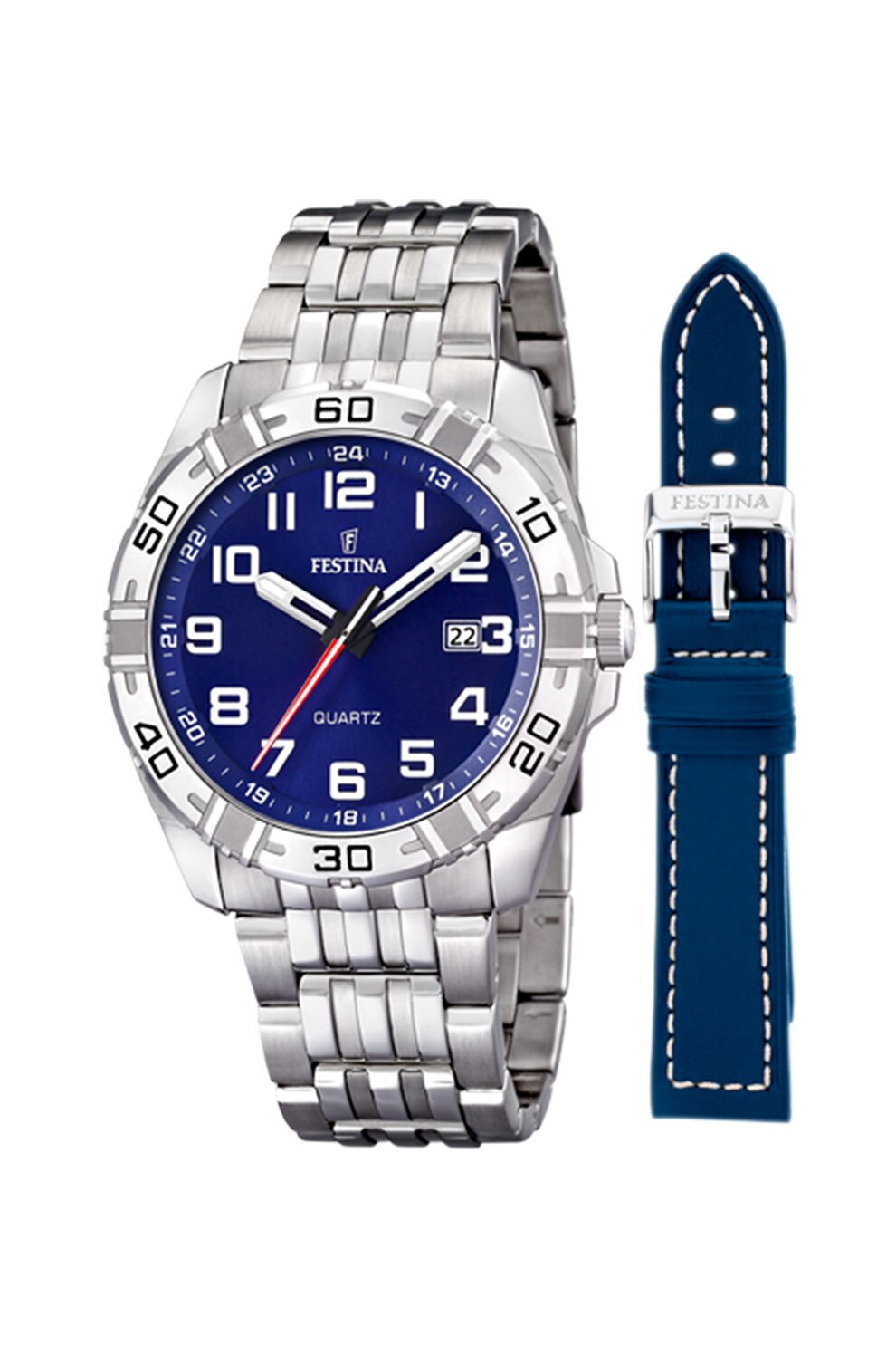 Festina, Ceas analog rotund cu o curea intersanjabila, Argintiu/Albastru