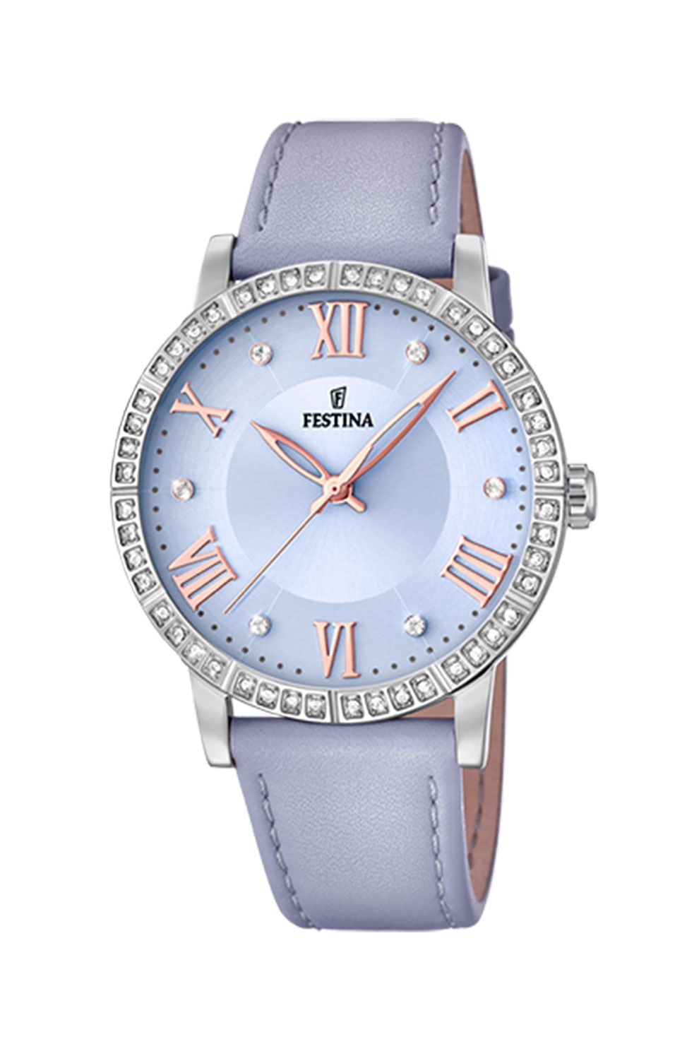 Festina, Ceas rotund decorat cu cristale zirconia, Argintiu/Lila
