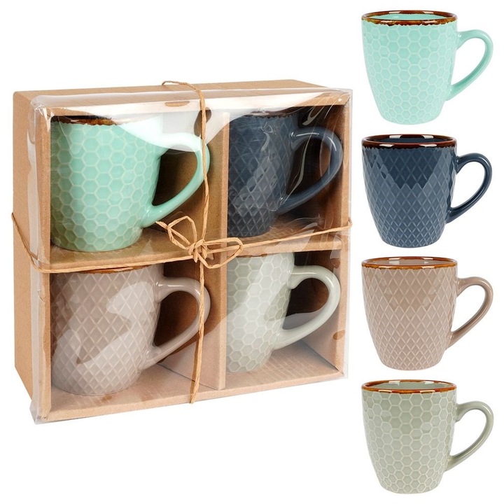 Set cani Emako, Ceramica, 4 articole, 200 ml