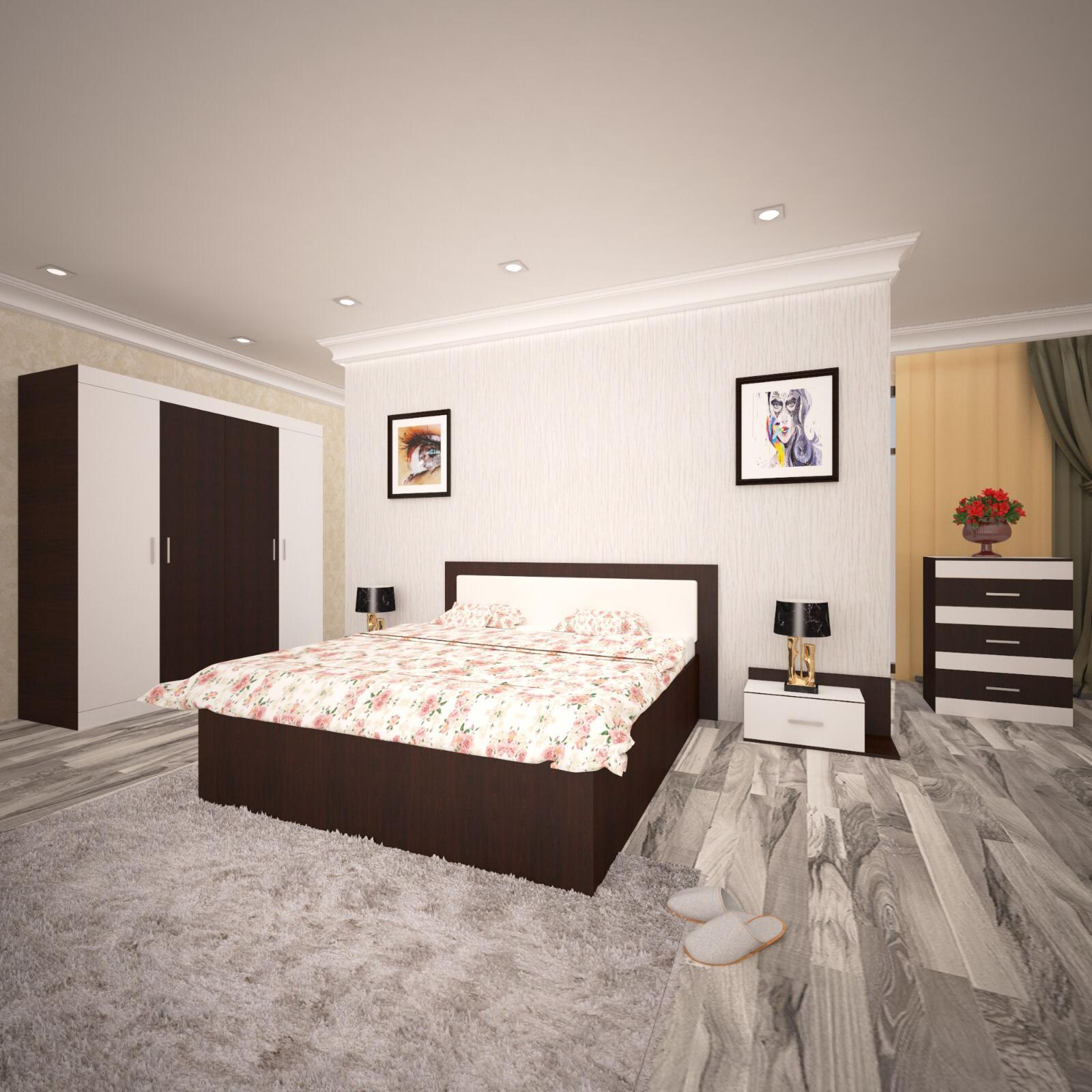 Set dormitor Afro, wenge-alb,pat 160 x 190 cm