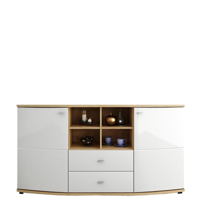 Comoda Genarom Polo II A4PLD084 Alb Lucios / Stejar Grandson, 160 x 84 x 42 cm