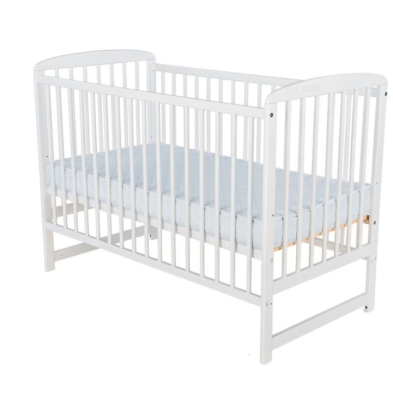 Patut din lemn, BabyNeeds, Ola, 120x60 cm, Alb + Saltea 8 cm